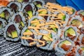 Various california sushi rolls Royalty Free Stock Photo