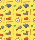 Various camping tools seamless pattern