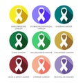 Various Cancer Awareness Ribbon Symbols Icon Set Royalty Free Stock Photo