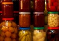 Various canned vegetables and jam