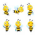 Various cartoon characters of bees with honey