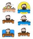 Various Cartoon Professional Businessman sitting poses on office table