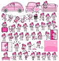 Various Cartoon Teen Girls Concepts - Retro Vector illustrations