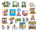 Various Cartoon Vendor with Many Concepts - Set of Comic Vector illustrations