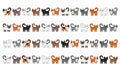 Various cats border set. Cute and funny cartoon kitty cat vector illustration set with different cat breeds. Pet kittens of differ