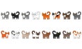 Various cats seamless border set. Cute and funny cartoon kitty cat vector illustration set with different cat breeds. Royalty Free Stock Photo