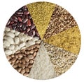 Various cereals, beans, peas lined in the form of a circle Royalty Free Stock Photo