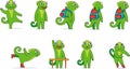 Various chameleons in one flat icon set