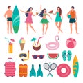 Various characters of summer travellers. Vector illustrations of peoples