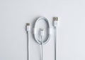 Various charging cables are displayed on a white background. From left to right, there i Royalty Free Stock Photo