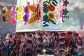 Various cheep colorful sunglasses being sold in the open market showcase. Oriental bazaar Royalty Free Stock Photo