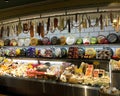 Various cheese display in cheese section of Eatzi`s Market & Bakery store