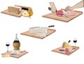 Various cheese platters with wine