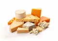 Various cheese selection on white background.Macro.AI Generative