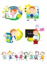 Various children activities illustrations in a white plain background