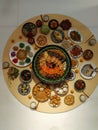 Various Chinese food served on the table, flat lay Royalty Free Stock Photo