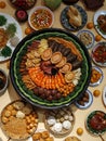 Various Chinese food served on the table, flat lay Royalty Free Stock Photo