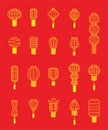 Various Chinese Lantern Yellow and Red Line Art Vector Illustration