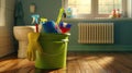 The bucket with cleaning supplies.AI generated image Royalty Free Stock Photo