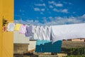 Various clothes hanging outside the houses in Pula, Istrian Peninsula in Croatia Royalty Free Stock Photo