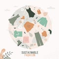 Various clothes made from recycled materials. Ethical textile, sustainable fashion. Give second life to things. Environmental