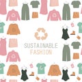 Various clothes made from recycled materials. Frame on theme of zero waste movement