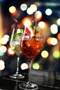 Various cocktails on the background of a colorful bokeh