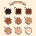 Various coffee color in the cup set