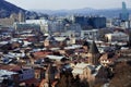 Various, colored, beautiful roofs of the city of Tbilisi lit by the soft evening sun Royalty Free Stock Photo