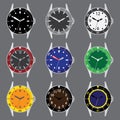 Various color divers watch case and dials with hands