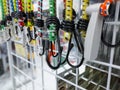 Various color elastic hook ropes on the shelf in a chain store