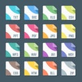 Various color flat style minimal file formats icons set