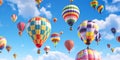 Various color hot air balloons flying in blue sky in sunny summer day.Macro.AI Generative Royalty Free Stock Photo