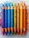 Various color pencils with splash water on white background.AI generated Royalty Free Stock Photo