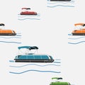 Semi-Oblique Side Pontoon Boat Vector Illustration Seamless Pattern Royalty Free Stock Photo