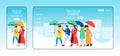 Various color umbrellas landing page flat color vector template Royalty Free Stock Photo