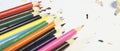 Various Color of Wooden Pencils Corner View on a Pure White Background.Sorted Colorful Pencils with Selective Focus on Subject.