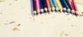 Various Color of Wooden Pencils Corner View on a Pure White Background.Sorted Colorful Pencils with Selective Focus on Subject. Royalty Free Stock Photo