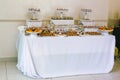 Various colored delicious sweets in a candy bar at a wedding. Sweet table. Wedding buffet Royalty Free Stock Photo