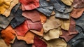 Various colored leather pieces arranged in a patchwork pattern. Royalty Free Stock Photo
