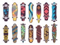 Various colored patterns on skateboards Royalty Free Stock Photo