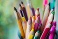 Various colored pencils in the glass, selective focus Royalty Free Stock Photo