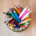 Various Colored Pencils in Jar Top View Royalty Free Stock Photo
