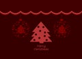 Festive red and burgundy Merry Christmas card design with trees in balls. Elegant Merry Christmas card.