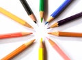 various colored pencils on a white background Royalty Free Stock Photo