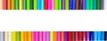 Various colored pencils on a white background line up beautifully and have a copyspace in the middle of the image. Royalty Free Stock Photo