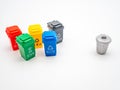 Various colored recycle bins for different type of trash on white, recycling environment protection conceptvarious colored recycle Royalty Free Stock Photo