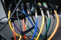 Various colored sound cables connected Royalty Free Stock Photo