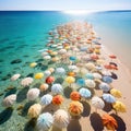 Various colored umbrellas in the beach