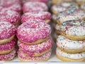Various colorful doghnut with sugar decoration Royalty Free Stock Photo